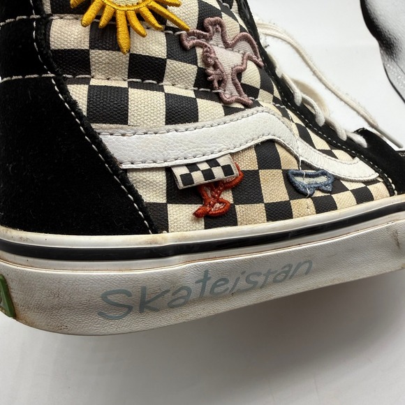 Vans SK8 Hi Pro Skate Shoes Black White Checkerboard Sun Dragon Patches Mens 8.5 - Picture 6 of 12